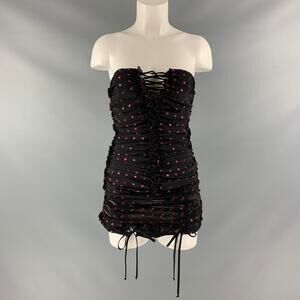 ATTICO Size 2 Black Raspberry Viscose Blend Dots Strapless Dress